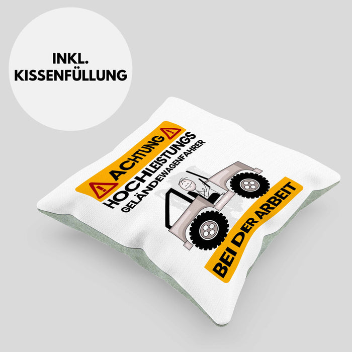 Geländewagenfahrer Kissen mit Füllung 40x40 Geschenk Lustiger Spruch Geschenkidee für Geländewagenfahrer Achtung Hochleistungs Geländewagenfahrer Bei Der Arbeit (Grau) Grün Trendation