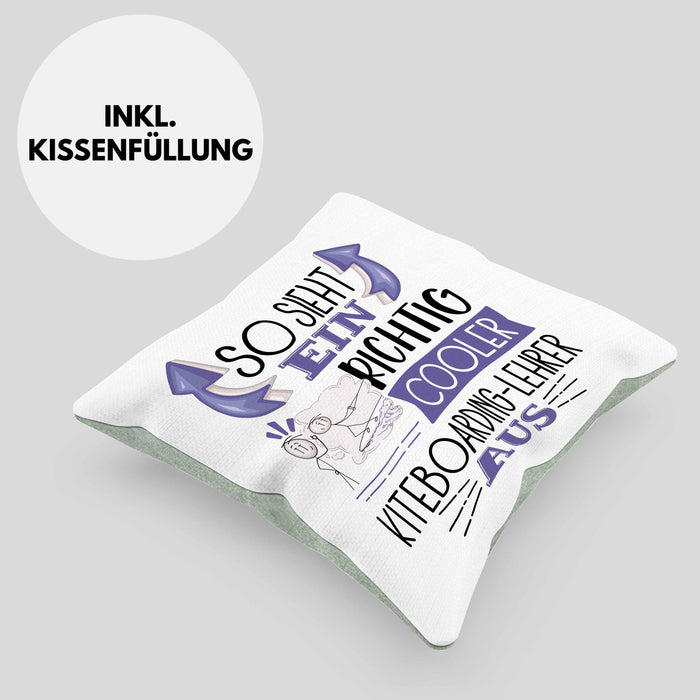 So Sieht Ein Richtig Cooler Kiteboarding-Lehrer Aus Kissen mit Füllung 40x40 Geschenk für Kiteboarding-Lehrer Geburtstag Geschenkdiee (Grau) Grün Trendation