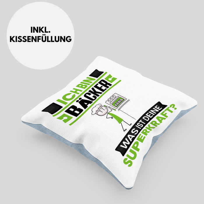 Bäcker Kissen mit Füllung 40x40 Geschenk für Bäcker Geburtstag Lustiger Spruch Was Ist Deine Superkraft (Grau) Blau Trendation