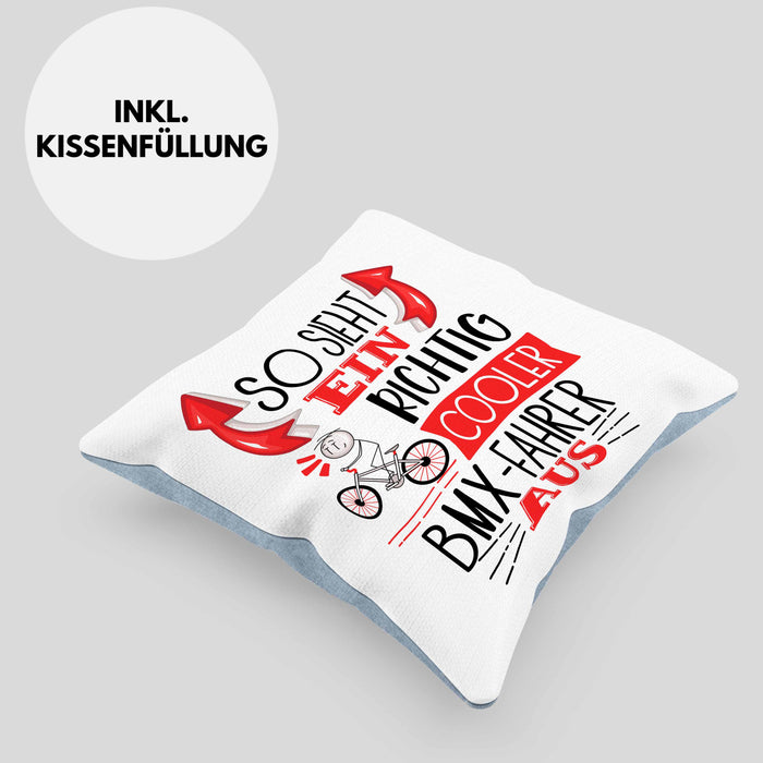 So Sieht Ein Richtig Cooler BMX-Fahrer Aus Geschenk Kissen mit Füllung 40x40 Lustiger Spruch Geschenkidee (Grau) Blau Trendation