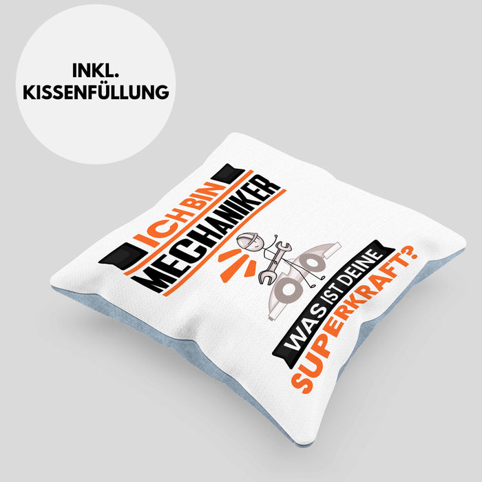 Mechaniker Kissen mit Füllung 40x40 Geschenk für Mechaniker Geburtstag Lustiger Spruch Was Ist Deine Superkraft (Grau) Blau Trendation