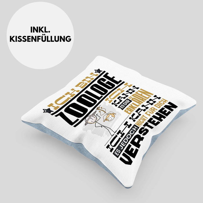 Zoologe Geschenk Kissen mit Füllung 40x40 Geschenkidee für Zoologe Geburtstag Lustiger Spruch Ich Bin Zoologe Ich Kann Es Dir Erklären Aber Nicht Für Dich Verstehen (Grau) Blau Trendation