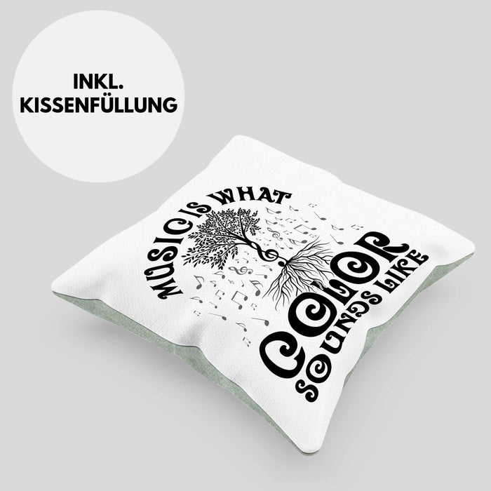 Music Is What Color Sounds Like Kissen mit Füllung 40x40 Geschenk Musiker Geschenkidee Band Bandmitglied Klavier Gitarre Piano (Grau) Grün Trendation