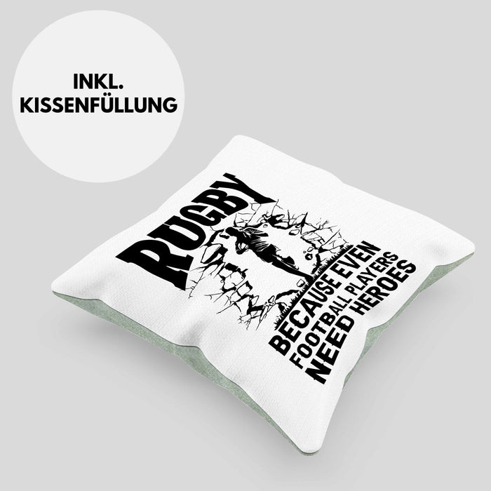 Rugby Kissen mit Füllung 40x40 Geschenk Spruch Geschenkidee für Rugbyspieler (Grau) Grün Trendation