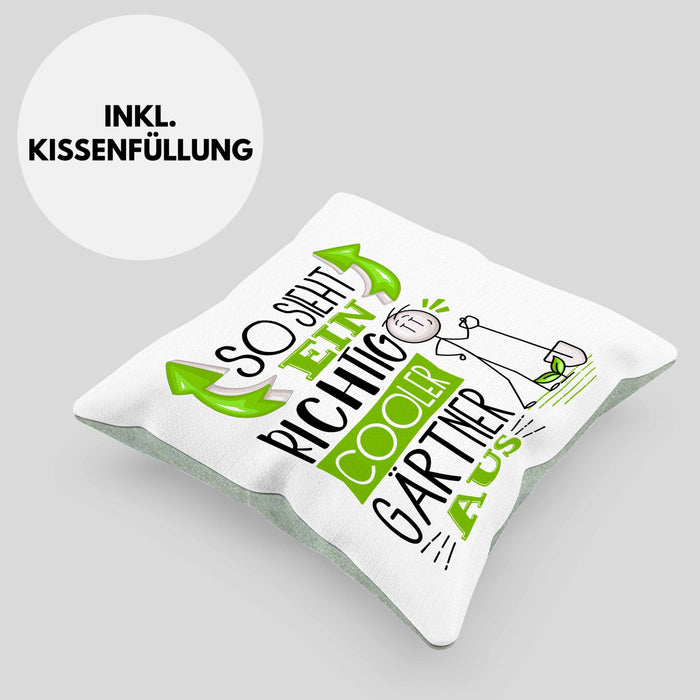Gärtner Kissen mit Füllung 40x40 Geschenk So Sieht Ein RIchtig Cooler Gärtner Aus Geschenkidee Lustiger Spruch Geburtstag (Grau) Grün Trendation