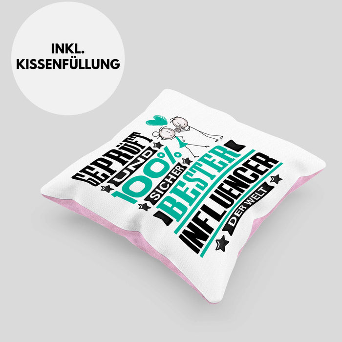 Influencer Geschenk Lustiger Spruch für Influencer Geschenkidee Bester Influencer Der WeltKissen mit Füllung 40x40 (Grau) Rosa Trendation