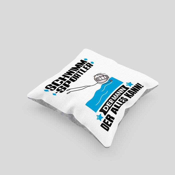 Schwimmsportler Kissen mit Füllung 40x40 Geschenk für Schwimmsportler Der Mann Der Alles Kann Geschenkidee zum Geburtstag (Grau) Grau Trendation