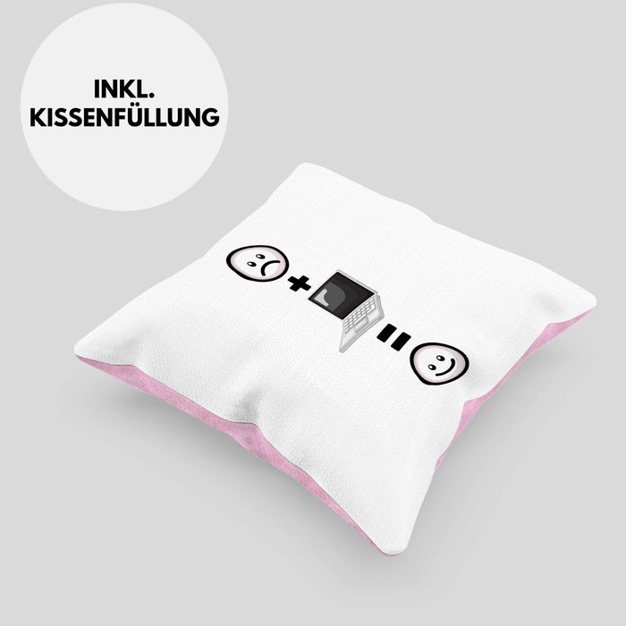 Computer IT Spezialist Kissen mit Füllung 40x40 Geschenk für Programmierer :( + PC = :) Lustige Geschenkidee Geburtstag (Grau) Rosa Trendation