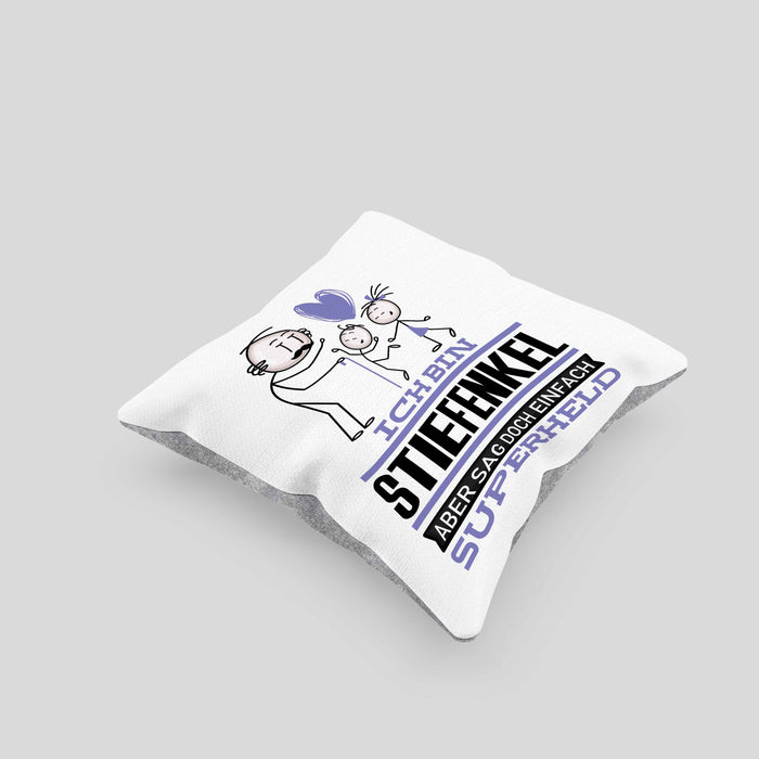Stiefenkel Geschenk Kissen mit Füllung 40x40 Ich Bin Stiefenkel Aber Sag Doch Einfach Superheld Lustige Geschenkdiee für Stiefenkel (Grau) Grau Trendation