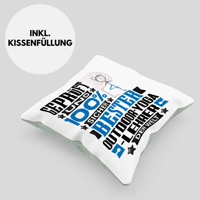Outdoor-Yoga-Lehrer Geschenk Lustiger Spruch für Outdoor-Yoga-Lehrer Geschenkidee Bester Outdoor-Yoga-Lehrer Der WeltKissen mit Füllung 40x40 (Grau) Grün Trendation