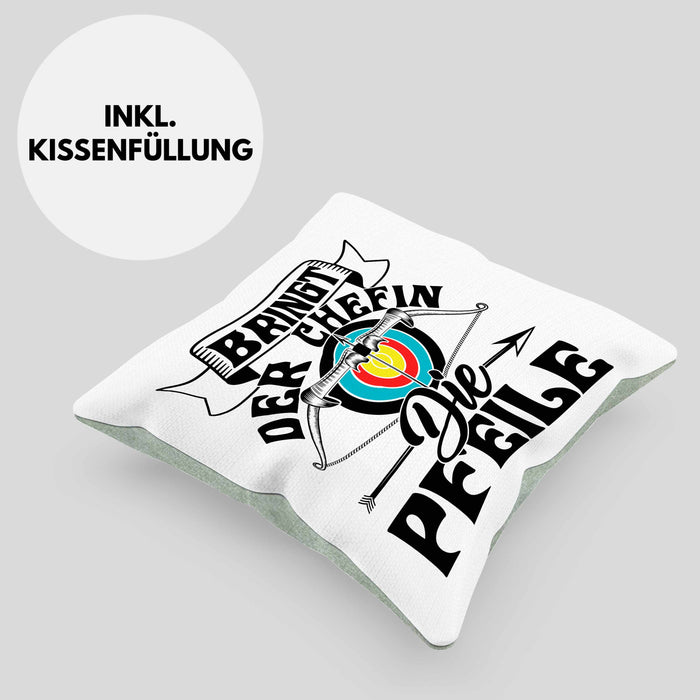 Bogenschützin Kissen mit Füllung 40x40 Geschenk Frauen Bogenschießen Geschenkidee Pfeil und Bogen (Grau) Grün Trendation