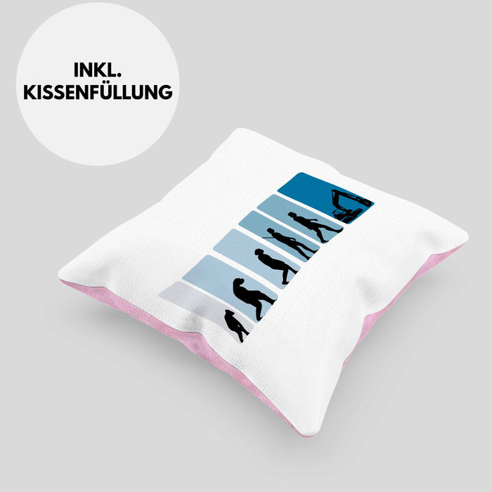 Bagger Lustige Geschenkidee für Baggerfahrer Kissen mit Füllung 40x40 Evolution-Motiv Baustelle (Grau) Rosa Trendation