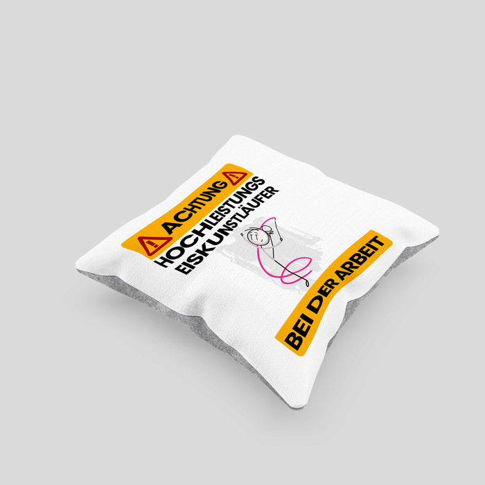 Eiskunstläufer Kissen mit Füllung 40x40 Geschenk Lustiger Spruch Geschenkidee für Eiskunstläufer Achtung Hochleistungs Eiskunstläufer Bei Der Arbeit (Grau) Grau Trendation