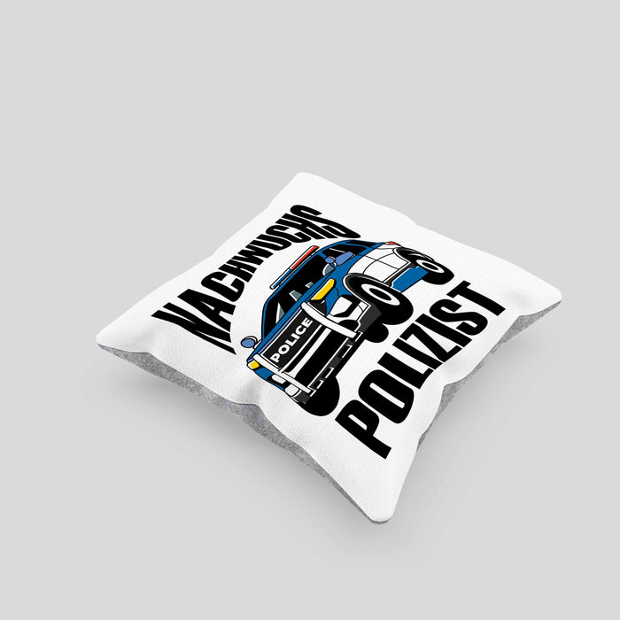 Einschulung Kissen mit Füllung 40x40 für Jungs - "Nachwuchs Polizist" Geschenk kleine Schulanfänger (Grau) Grau Trendation