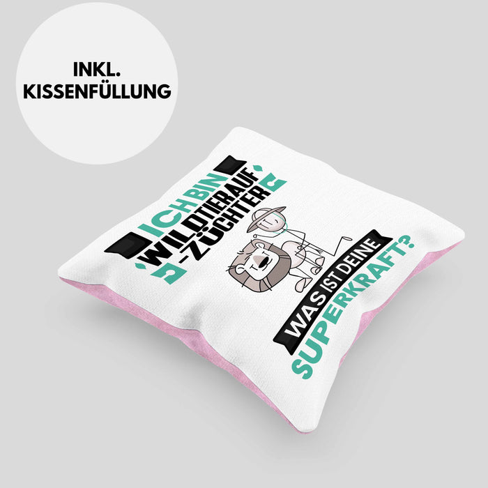 Wildtieraufzüchter Kissen mit Füllung 40x40 Geschenk für Wildtieraufzüchter Geburtstag Lustiger Spruch Was Ist Deine Superkraft (Grau) Rosa Trendation