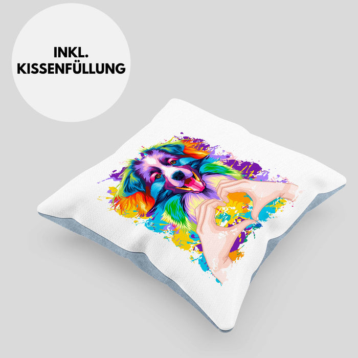 Border Collies Besitzer Farbe Love Kissen mit Füllung 40x40 Geschenk Lustiger Spruch Geschenkidee Border Collies Besitzerin (Grau) Blau Trendation