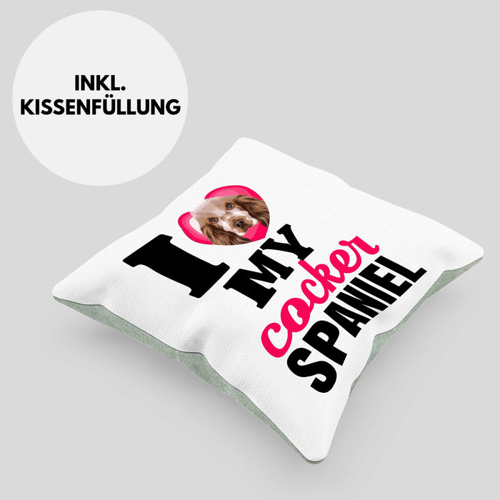 Cocker Spaniel Besitzerin Kissen mit Füllung 40x40 Geschenk Lustiger Spruch Geschenkidee I Love My Cocker Spaniel (Grau) Grün Trendation
