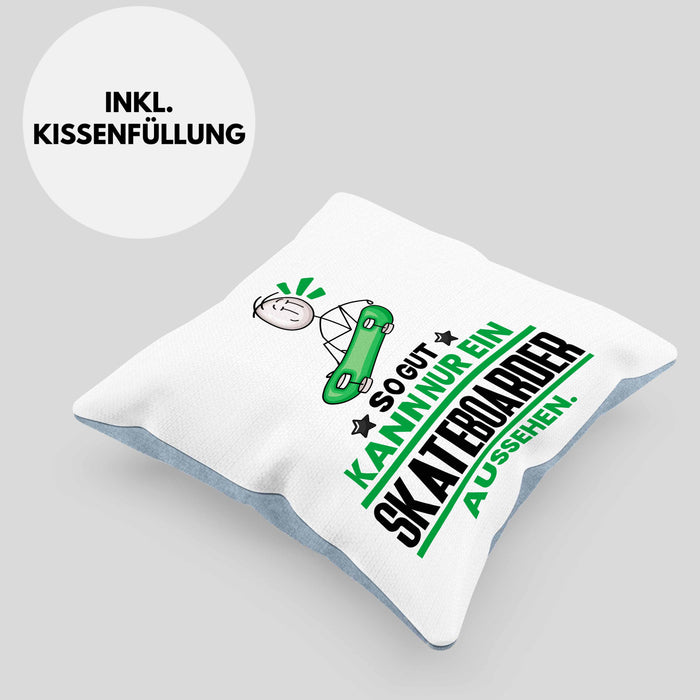 Skateboarder Geschenk Kissen mit Füllung 40x40 So Gut Kann Nur Ein Skateboarder Aussehen Geschenkidee (Grau) Blau Trendation