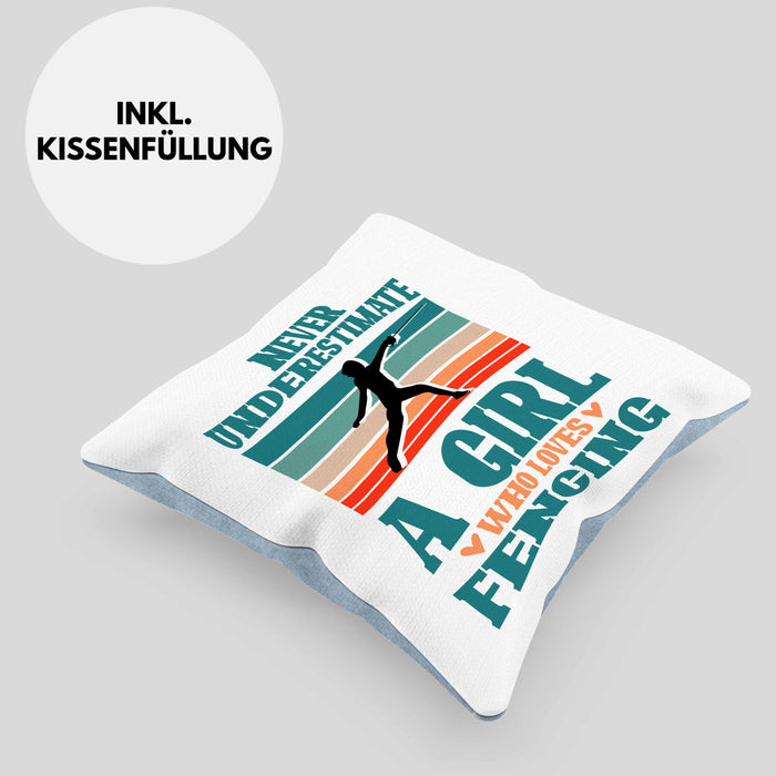 Lustige Fechten-Kissen mit Füllung 40x40 für Mädchen und Frauen Geschenk für Fechterinnen (Grau) Blau Trendation