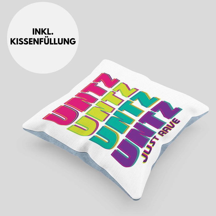Untz Untz Untz Just Rave Kissen mit Füllung 40x40 Geschenk Techno Geschenkidee Raver Geburtstag (Grau) Blau Trendation