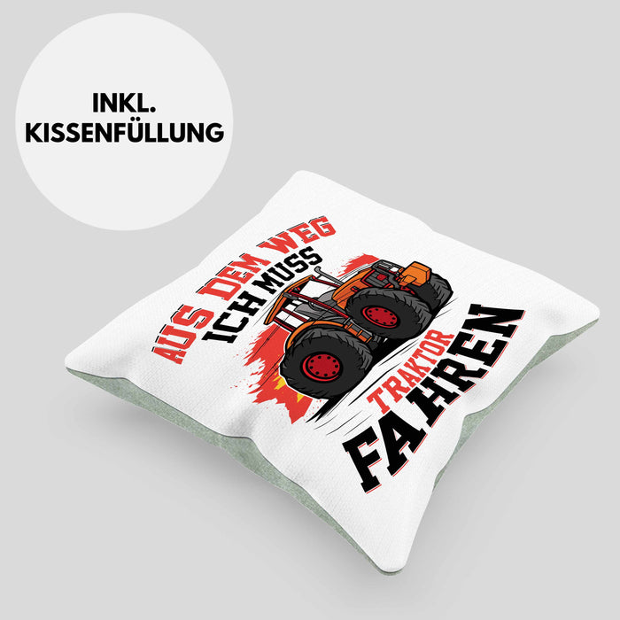 Bauer Landwirt Geschenk Kissen mit Füllung 40x40 Aus Dem Weg Ich Muss Traktor Fahren Geschenkidee Jungs (Grau) Grün Trendation