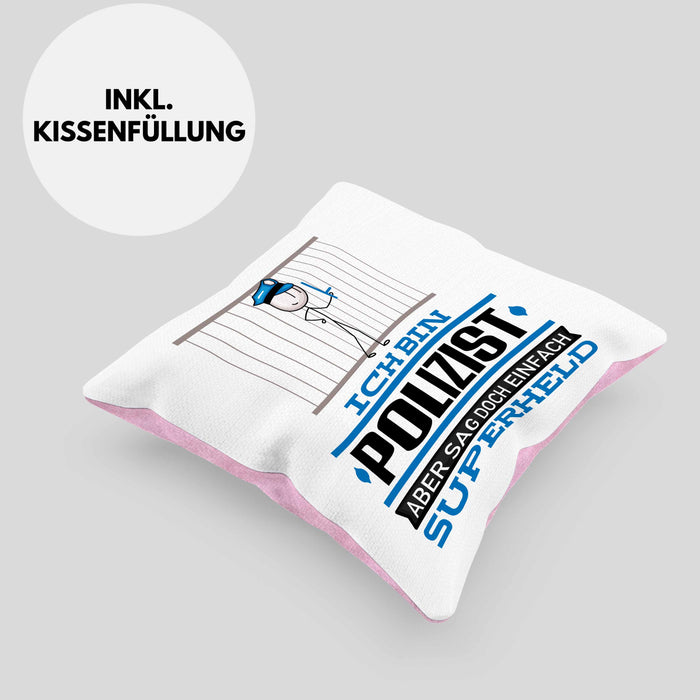 Polizist Geschenk Kissen mit Füllung 40x40 Ich Bin Polizist Aber Sag Doch Einfach Superheld Lustige Geschenkdiee für Polizist (Grau) Rosa Trendation