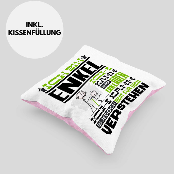 Enkel Geschenk Kaffee-Kissen mit Füllung 40x40 Geschenkidee für Enkel Ich Bin Enkel Ich Kann Es Dir Erklären Jedoch Nicht Für Dich Verstehen Spruch Lustig (Grau) Rosa Trendation