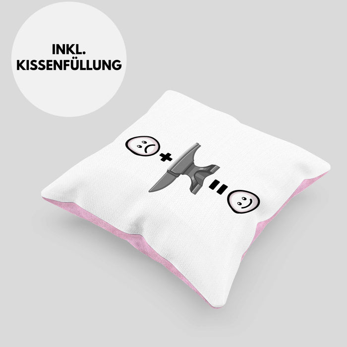 Schmied Kissen mit Füllung 40x40 Geschenk für Metallbauer Lustige Geschenkidee :( + Schmied = :) (Grau) Rosa Trendation