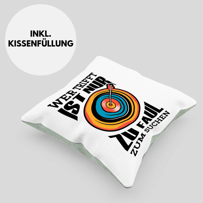 Bogenschießen Kissen mit Füllung 40x40 mit Bogenschütze Spruch - Geschenk für Pfeil und Bogen Fans Wer Trifft Ist Nur Zu Faul Zum Suchen (Grau) Grün Trendation