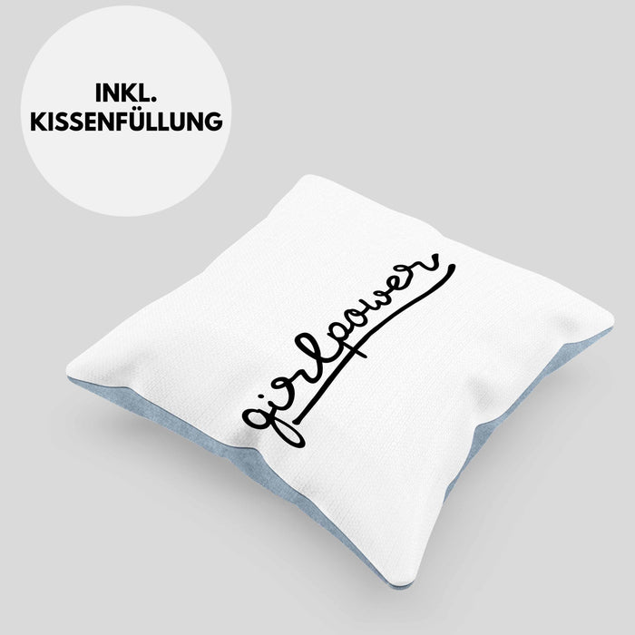 Girlpower Kissen mit Füllung 40x40 für Frauen Mädchen Geschenk (Grau) Blau Trendation