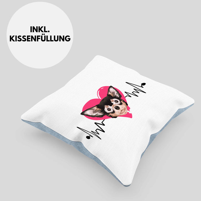 Chihuahua Besitzer Kissen mit Füllung 40x40 Geschenk Lustiger Spruch Geschenkidee Herzschlag XXXX (Grau) Blau Trendation