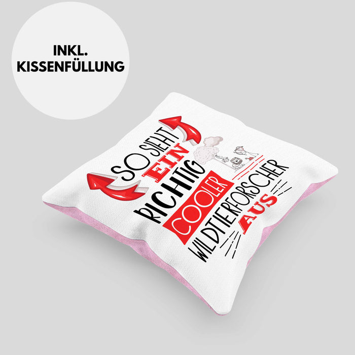 Wildtierforscher Kissen mit Füllung 40x40 So Sieht Ein Richtig Cooler Wildtierforscher Aus Geschenk Lustiger Spruch Geschenkidee (Grau) Rosa Trendation