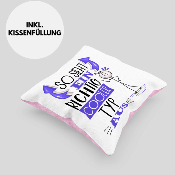 Typ Kissen mit Füllung 40x40 Geschenk So Sieht Ein RIchtig Cooler Typ Aus Geschenkidee Lustiger Spruch Geburtstag (Grau) Rosa Trendation