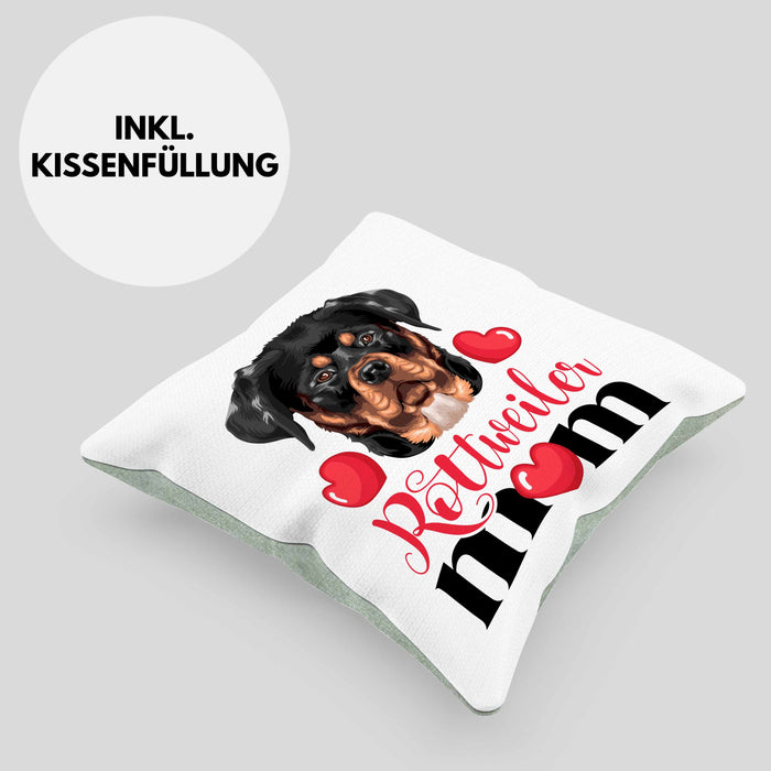 Rottweiler Besitzer Mom Mama Kissen mit Füllung 40x40 Geschenk Lustiger Spruch Geschenkidee Rottweiler Besitzerin (Grau) Grün Trendation