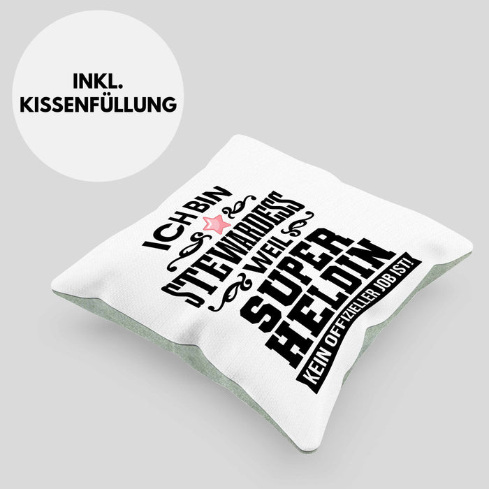 Stewardess Kissen mit Füllung 40x40 Geschenk für Stewardessin Lustiger Spruch (Grau) Grün Trendation