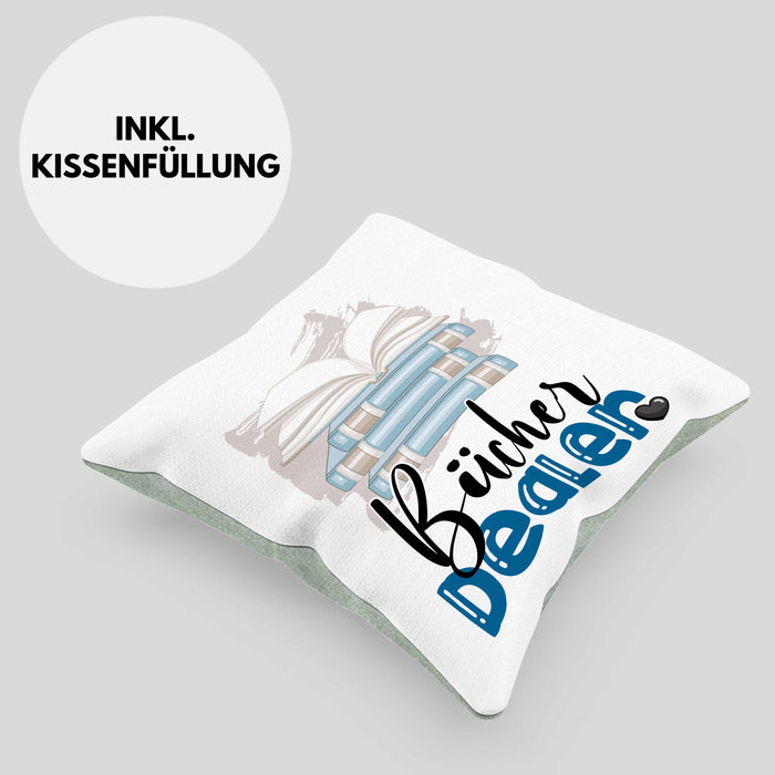 Bücher Dealer Kissen mit Füllung 40x40 Geschenk für Bücher-Verkäufer Bibliothek Geburtstag Spruch Geschenkidee Bester Bibliothek (Grau) Grün Trendation