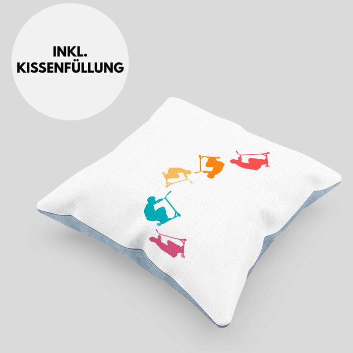 Scooter Roller Fahrer Geschenk Kissen mit Füllung 40x40 Scooterfahrer Geschenkidee Scooting Geschenkidee Jungs Profi Scooterfahrer Pro Grafik (Grau) Blau Trendation