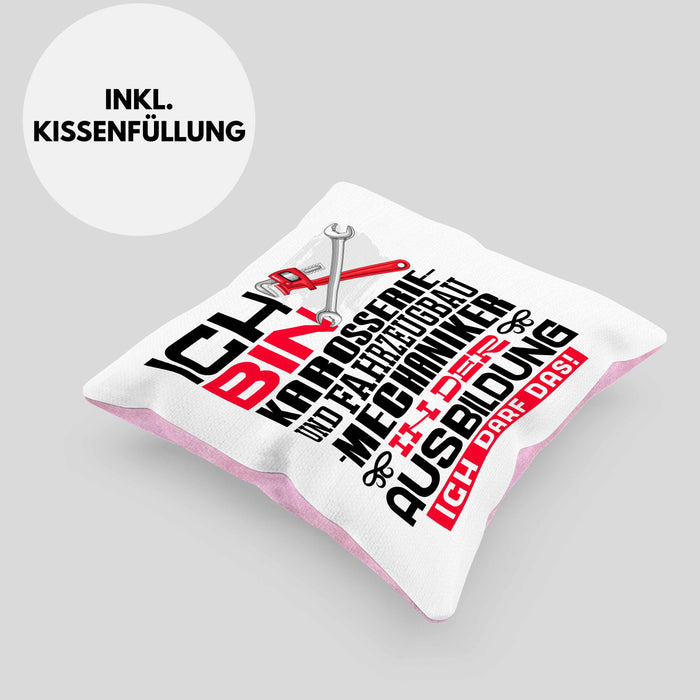 Karosserie- und Fahrzeugbaumechaniker Ausbildung Kissen mit Füllung 40x40 Geschenk Ich Bin Karosserie- und Fahrzeugbaumechaniker In Der Ausbildung Ich Darf Das Geschenkidee Spruch (Grau) Rosa Trendation