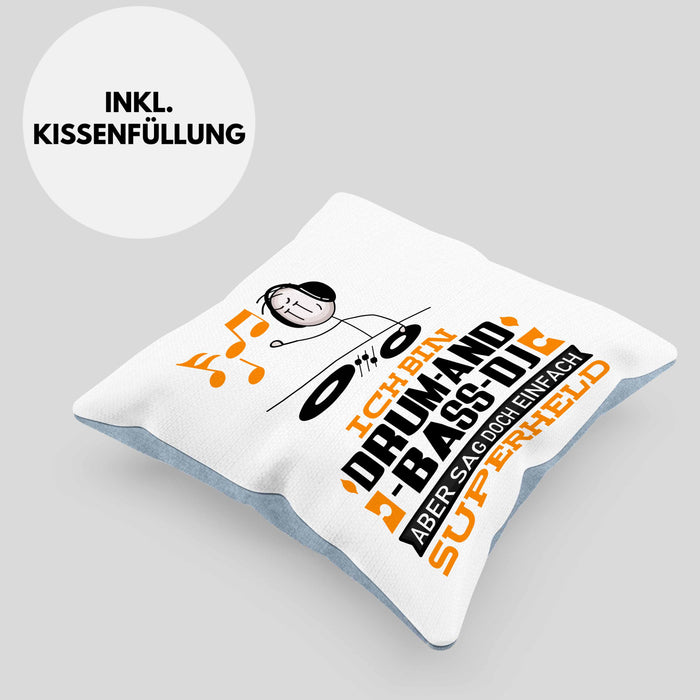 Drum-and-Bass-DJ Geschenk Kissen mit Füllung 40x40 Ich Bin Drum-and-Bass-DJ Aber Sag Doch Einfach Superheld Lustige Geschenkdiee für Drum-and-Bass-DJ (Grau) Blau Trendation