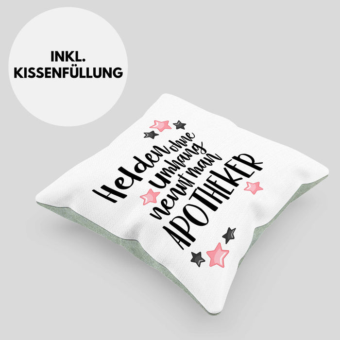 Apotheker Kissen mit Füllung 40x40 Geschenk Bester Apotheker Pharmazeut Arzneikundiger (Grau) Grün Trendation