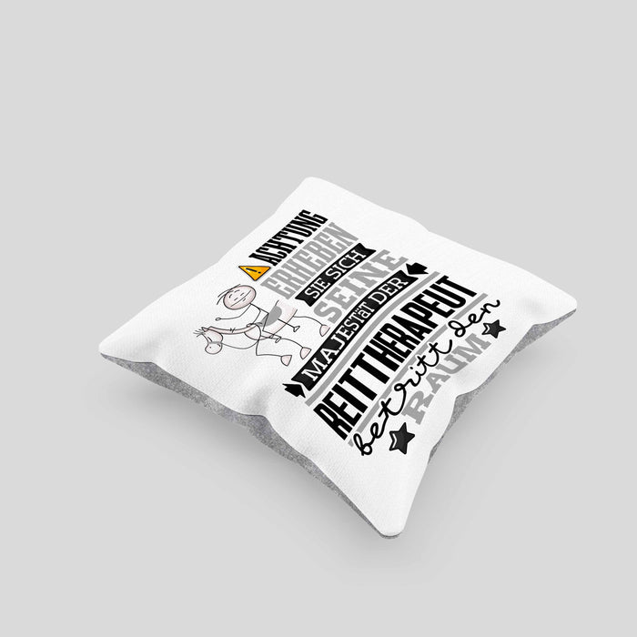 Reittherapeut Geschenk Kissen mit Füllung 40x40 Lustiger Spruch Erheben Sie Sich Der Reittherapeut Betritt den Raum (Grau) Grau Trendation