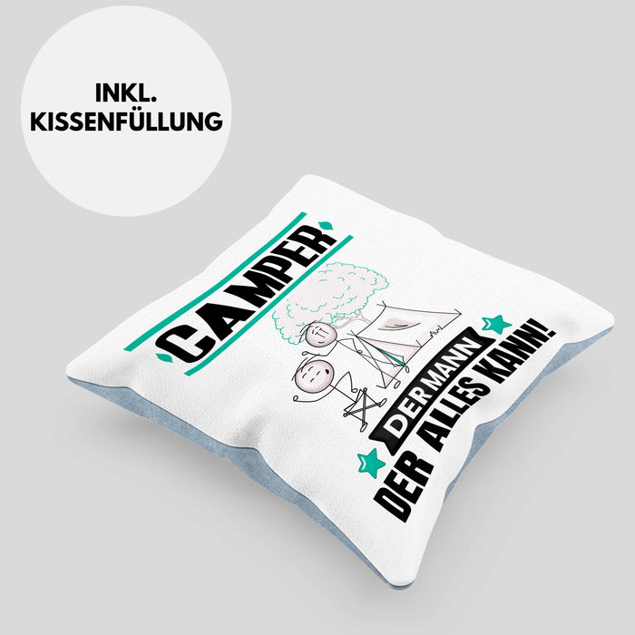 Camper Kissen mit Füllung 40x40 Geschenk für Camper Der Mann Der Alles Kann Geschenkidee zum Geburtstag (Grau) Blau Trendation