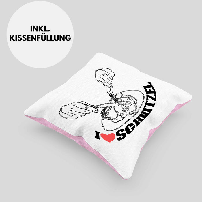 Schnitzel-Kissen mit Füllung 40x40 Geschenk für Schnitzel-Liebhaber (Grau) Rosa Trendation