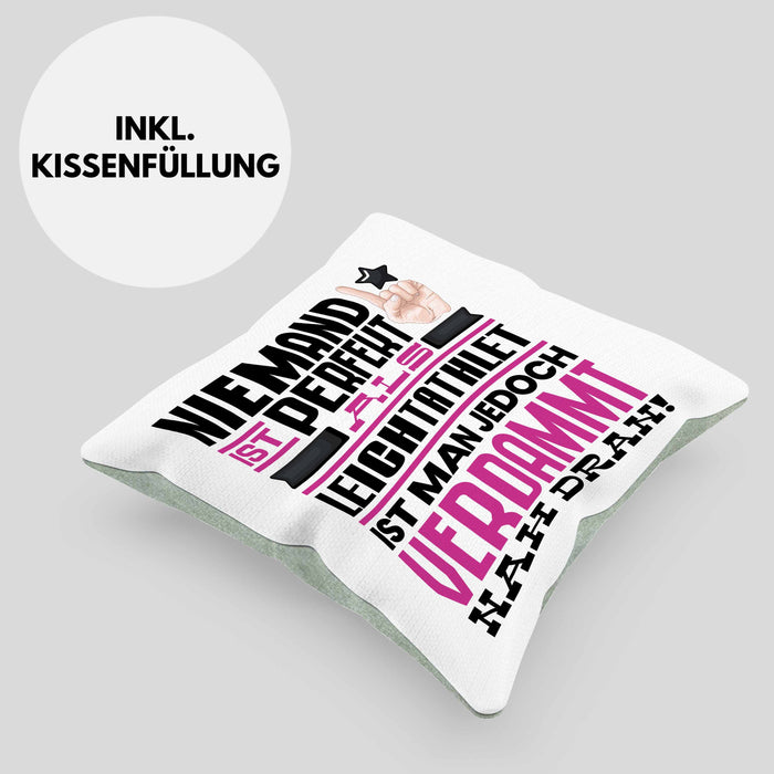 Leichtathlet Geschenk Kissen mit Füllung 40x40 Lustige Geschenkidee für Leichtathlet Geburtstag Niemand Ist Perfekt Aber Als Leichtathlet Ist Man Nah Dran (Grau) Grün Trendation