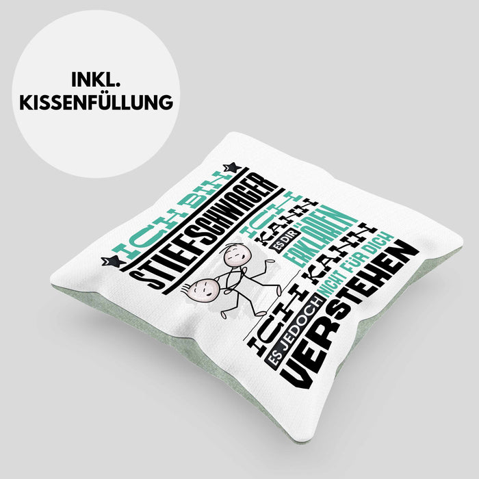 Stiefschwager Geschenk Kaffee-Kissen mit Füllung 40x40 Geschenkidee für Stiefschwager Ich Bin Stiefschwager Ich Kann Es Dir Erklären Jedoch Nicht Für Dich Verstehen Spruch Lustig (Grau) Grün Trendation