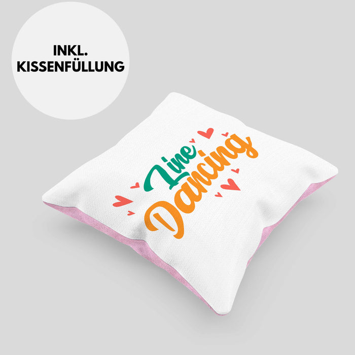 Lustige Line Dance Kissen mit Füllung 40x40 - Tolles Geschenk für Line Dance Enthusiasten "Line Dancing" (Grau) Rosa Trendation