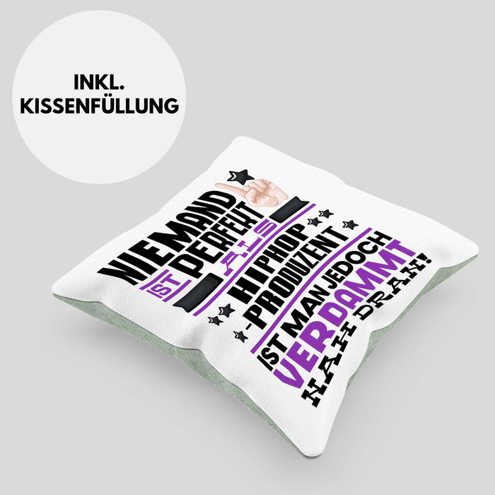 Hiphop-Produzent Geschenk Kissen mit Füllung 40x40 Lustige Geschenkidee für Hiphop-Produzent Geburtstag Niemand Ist Perfekt Aber Als Hiphop-Produzent Ist Man Nah Dran (Grau) Grün Trendation
