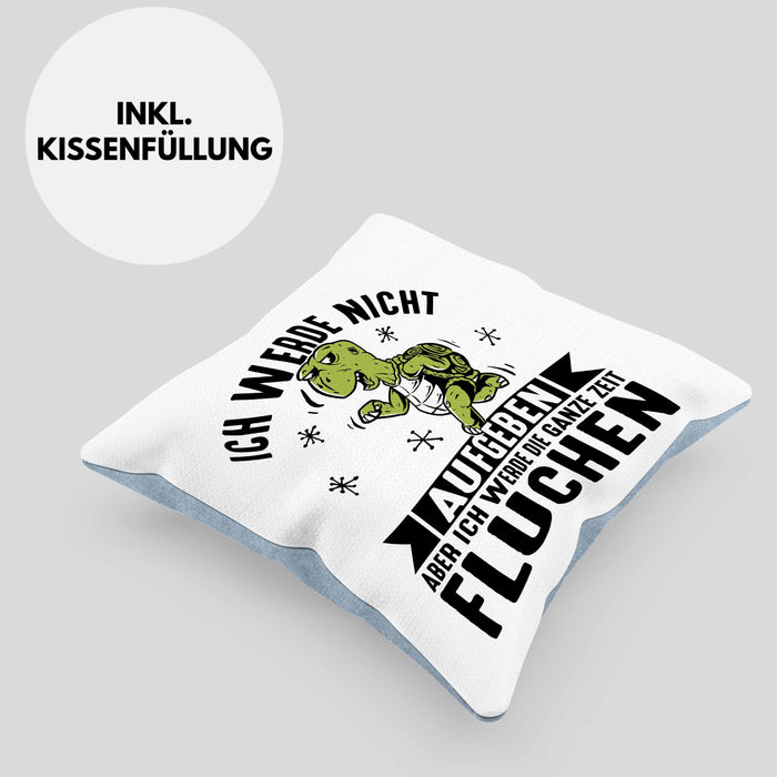 Wandern Kissen mit Füllung 40x40 Geschenk Ich Werde Nicht Aufgeben Aber Die Ganze Zeit Fluchen Wandern Geschenkidee Schildkröte (Grau) Blau Trendation