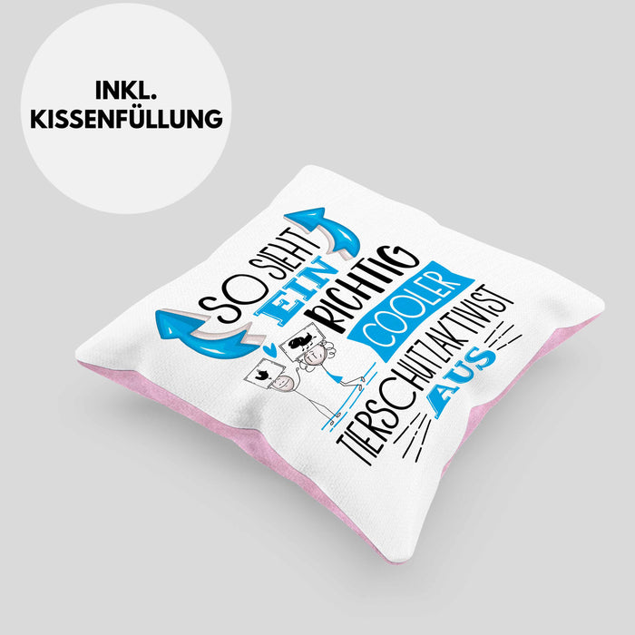 Tierschutzaktivist Kissen mit Füllung 40x40 So Sieht Ein Richtig Cooler Tierschutzaktivist Aus Geschenk Lustiger Spruch Geschenkidee (Grau) Rosa Trendation