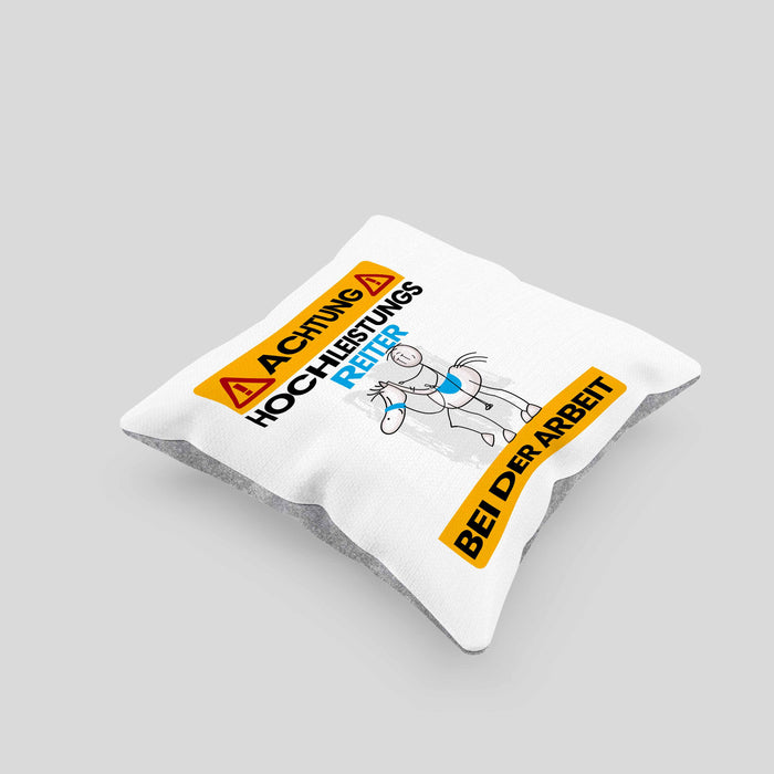Reiter Kissen mit Füllung 40x40 Geschenk Lustiger Spruch Geschenkidee für Reiter Achtung Hochleistungs Reiter Bei Der Arbeit (Grau) Grau Trendation